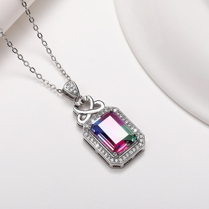 Collana con ciondolo in pietra colorata quadrata per donna, elegante regalo di gioielleria alla moda - Product Image 6