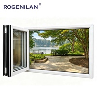 Ventana Plegable Exterior de Aluminio Resistente al Agua y a las Tormentas, Minimalista, de Doble Vidrio Templado, Marca Rogenilan