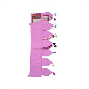 Voilage de porte patchwork fait main, toran, rideau suspendu, bannière décorative brodée pour fenêtre, rose multicolore, pompons, cadeau pour elle - Product Image 2