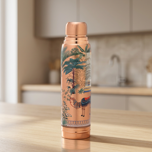 Thermos en cuivre avec motif de palmier oriental et de chameau, bouteille de voyage portable - Product Image 5