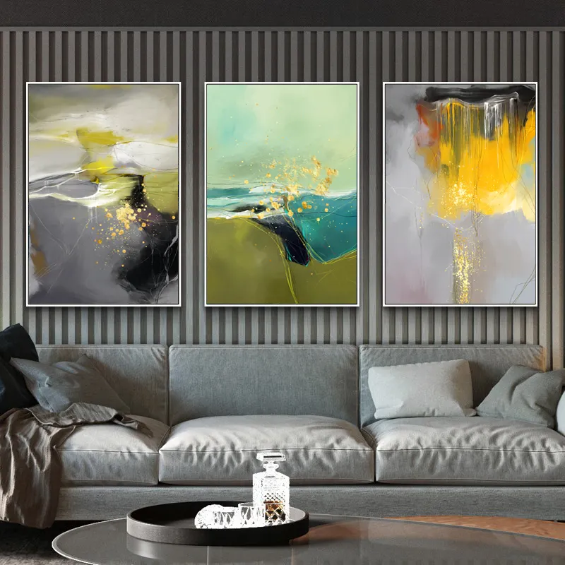 Abstract Light Gray Gold Blue Green Colorful Cloud Posters and Prints Canvas Painting Print Wall Art for Living Room Home Decor