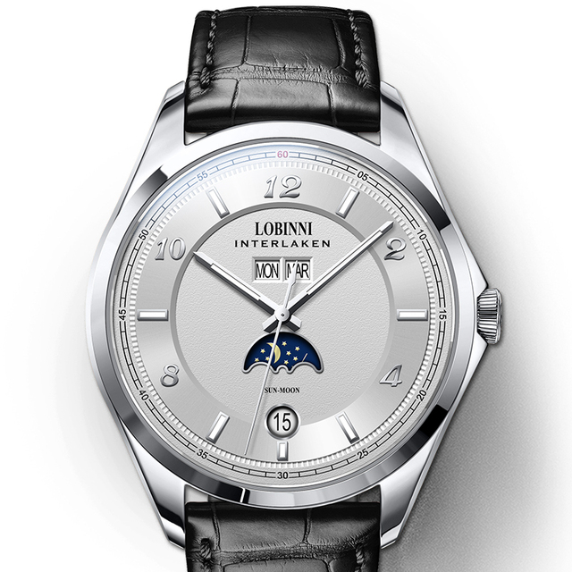 For LOBINNI Stylish Leather Band Automatic Mechanical Watch for Men Water-Resistant Pointer Dial Display OEM Brand Shanghai