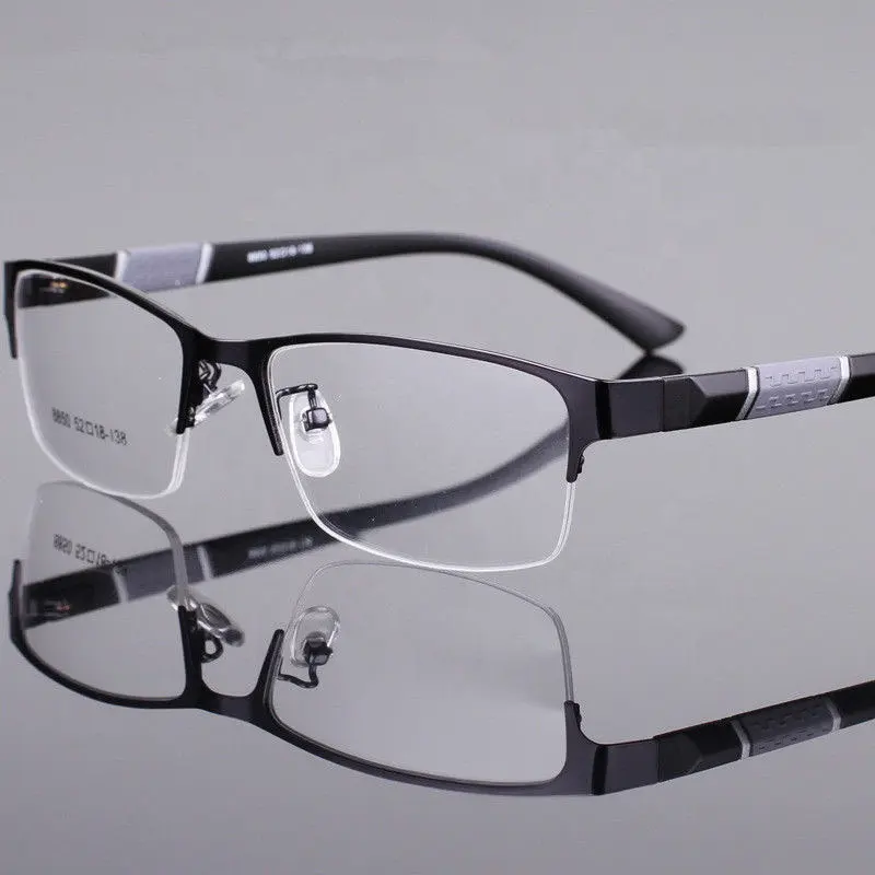 Custom Logo 2024 Fashion Cheap Luxury Anti Blue Glasses Spectacle Metal Frames Optical Glasses Square Half Frame For Men Office