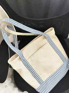 Bolso Tote de Lona para Mujer, Estilo Casual, Gran Capacidad, para Viajes, con Monograma, Diseño a Cuadros, para Fin de Semana - Product Image 4