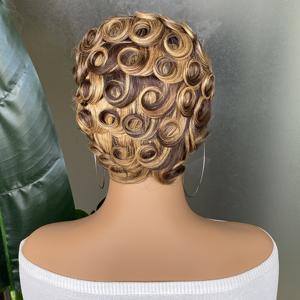 Cheveux humains Highlight Short Pixie Cut <span class=keywords><strong>avec</strong></span> Bangs Rose Net Cap Everyday Formal Hairstyle Machine Made Perruque - Product Image 5