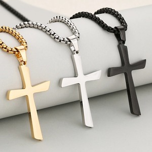 Collier simple avec pendentif croix en acier inoxydable pour femmes et hommes, argent, or, noir, breloques religieuses, bijoux punk hip hop, cadeaux - Product Image 1