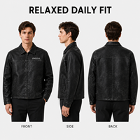Fabricant OEM/ODM, veste pour homme personnalisée avec logo brodé noir, style rétro américain, simili cuir, streetwear, coupe classique, veste décontractée