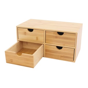 Bamboo Desktop Organizer 4 <b>Drawers</b> Natural Wood Grain <b>Office</b> Storage <b>Drawer</b> <b>Unit</b> - Product Image 1