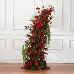 A9158 Arche de mariage en corne avec base en tissu et composition florale de delphinium <span class=keywords><strong>rouge</strong></span> pour toile de fond - Product Image 5