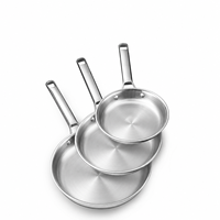 Ensemble de poêles à frire en acier inoxydable tri-couches de qualité supérieure, fabrication OEM ODM, ensemble de poêles entièrement plaquées pour cuisson à induction