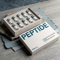 Boîte rigide personnalisée avec couvercle et base blancs, logo estampé à chaud or, pour flacons de peptides (10 flacons), soins personnels, plastique