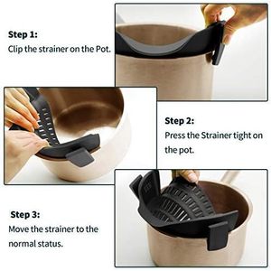 AUOON Clip on Silicone Pasta <b>Strainer</b> for Pots and Pans Adjustable Dishwasher Safe Black - Product Image 4