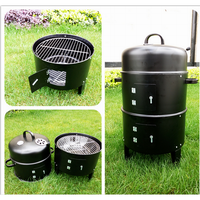 Barbecue fumoir et grill 3 en 1 - Noir - C/w - Thermostat intégré - Barbecue vertical à charbon de bois à 3 niveaux