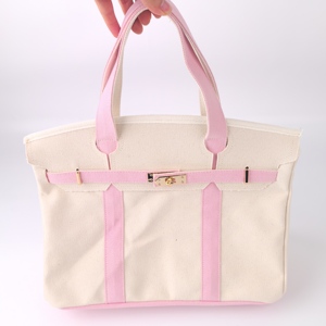 Nouveau sac à main en toile naturelle, grand sac fourre-tout rose contrastant, pour femmes, filles, enseignantes, sac de shopping quotidien, sac de travail, sac fourre-tout de luxe - Product Image 3