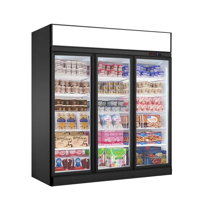 Supermercato commerciale 1/2/3 porta porta frontale in vetro verticale gelato e congelatore per alimenti surgelati