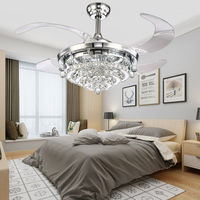 Ventilador de Techo con Cristal y Luces con Control Remoto, LED con 3 Configuraciones de Iluminación, Ventilador de Techo Moderno Invisible y Retráctil