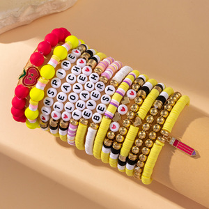 Teacher's Day Polymer Clay <b>Bracelet</b> Set Heart Apple Letter <b>Beads</b> Stackable Gift for Women <b>Men</b> Unisex Jewelry Yiwu Origin - Product Image 2