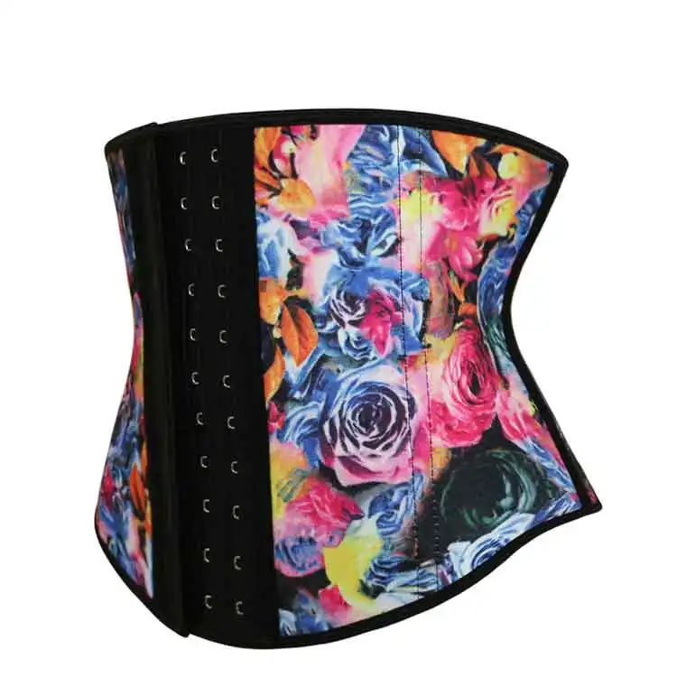 Nanbin New 2022 Flexible Steel Design Wholesale Hourglass Short Torso Latex corsets Waist Trainer with Flower Print