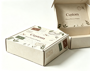 Boîte d'expédition en carton ondulé écologique à motif de timbres vintage, personnalisable avec logo, pour emballage cosmétique et beauté – Offre Spéciale - Product Image 2