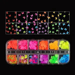 12 griglie/Set Colorato Neon Laser Glitters di Stile Della Farfalla Del Chiodo 3D Adesivi Per La Decorazione Del Chiodo