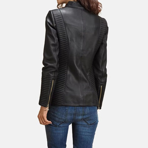 Veste en cuir véritable pour femme, effet peau de serpent, 100 % cuir, doublure polaire, écologique, imperméable, respirante, avec détails brodés - Product Image 4