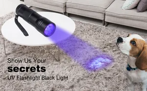 Mini lanterna de alumínio com led, lanterna poderosa preta violeta 395nm com 12 led