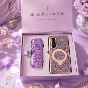 Estuche Magnético para Teléfono con Diseño de Lentejuelas Brillantes y Correa Morada, Set de Regalo, Resplandece con Estilo - Product Image 4