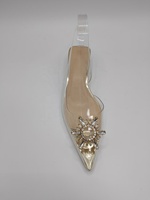 Nouvelles sandales en plastique 2025, chaussures à la cheville pour femmes, strass dorés, talons aiguilles, bouts pointus, styles printemps et été