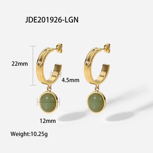 Pendientes de Aro de Acero Inoxidable que No se Deslustran, Pendientes de Piedras Preciosas Chapados en Oro para Mujer - Product Image 5