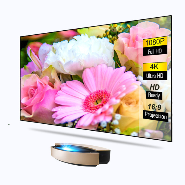 120" 4K 16:9 PET Crystal Lenticular UST Ultra Short Throw Projector Fixed Frame ALR 0.8 Gain 160 View Angle Electric Wall