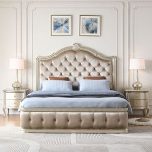 <span class=keywords><strong>Cama</strong></span> de <span class=keywords><strong>Estilo</strong></span> Francés con Diseño Moderno, Estructura de Madera Grande, <span class=keywords><strong>Estilo</strong></span> Princesa, Panel de Madera Maciza, Apta para <span class=keywords><strong>Cama</strong></span> Doble - Product Image 1