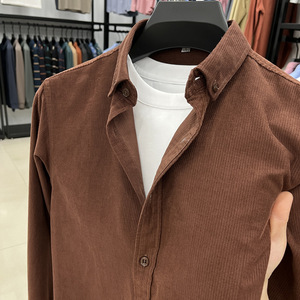 Camicia Casual da <span class=keywords><strong>Uomo</strong></span> in <span class=keywords><strong>Velluto</strong></span> a Coste 100% Cotone di Alta Qualità, Maniche Lunghe, Tinta Unita, Tessuto Traspirante per l'Autunno - Product Image 5