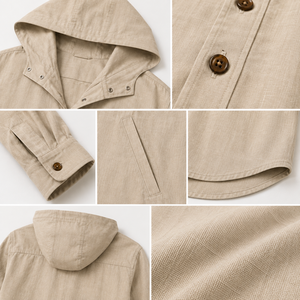 Camicia <span class=keywords><strong>Giacca</strong></span> <span class=keywords><strong>Estiva</strong></span> Personalizzata OEM in <span class=keywords><strong>Lino</strong></span>/Cotone per <span class=keywords><strong>Uomo</strong></span>, con Cappuccio, Traspirante, Leggera, Manica Lunga, Chiusura con Bottoni Frontali, Casual - Product Image 2