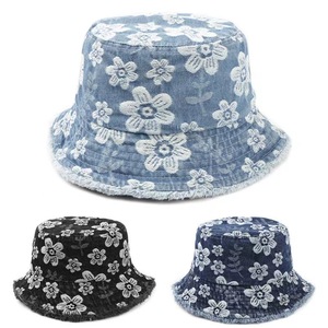 Thời Trang Hàn Quốc Rửa Làm Cũ Len Rim Nồi <span class=keywords><strong>Hat</strong></span> Nhỏ Rõ Ràng Hoa Thêu Denim Ngư Dân Xô <span class=keywords><strong>Hat</strong></span> - Product Image 2