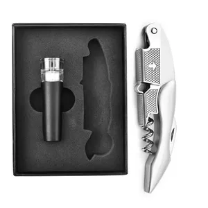 HXY Custom No MOQ 2022 2 Pieces Set With Steel Opener And Vacuum Stopper Red Wine Bottle Opener Gift Set Corkscrew Wine For Gift