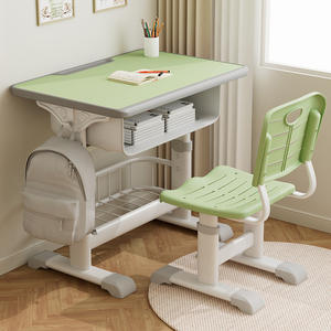 ชุดโต๊ะและเก้าอี้เรียนสำหรับเด็กแบบปรับได้ - โต๊ะเขียนหนังสือสไตล์มินิมอลสำหรับนักเรียนประถม ใช้ในบ้าน - Product Image 3