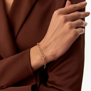 สร้อยข้อมือแบบโซ่ลายวงรี ดีไซน์พิเศษ ชุบทอง 14K ทำจากสแตนเลสสตีล เครื่องประดับแฟชั่นสำหรับผู้หญิง - Product Image 2