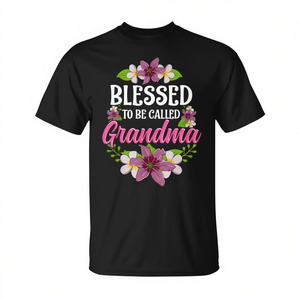T-shirt « Blessed To Be Called Grandma » à motif floral, en coton noir, unisexe, taille adulte S M L XL XXL - Product Image 2