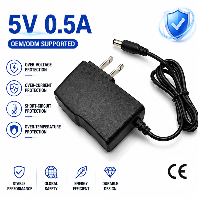 OEM ODM Service 5V 0.5A Power Adapter US Plug 100-240V 2.5W AC DC Power Adapter Wall-Mounted Charger for Detectors and Sensors