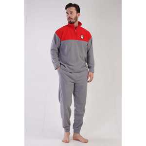 Men's Long-Sleeve Zip-Up <b>Fleece</b> Collar Off-Shoulder <b>Pajama</b> Set with Cuffed Sleeves and Pockets Outerwear - Product Image 3