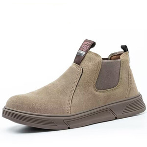Men's Steel Toe Safety Shoes Khaki Elastic Band Slip-On Anti-Slip Construction Work Boots - Product Image 2