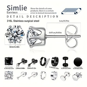 ต่างหูสแตนเลส 16 คู่ ยูนิเซ็กส์ สไตล์พังก์ รูปทรงกากบาท ผู้ชายผู้หญิง ชุดเครื่องประดับแฟชั่น - Product Image 5