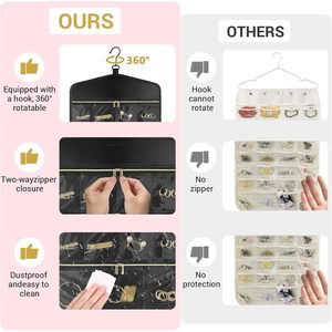 Organisateur de bijoux suspendu, 40 poches, rangement à fermeture éclair pour placard, mur, porte, support de bijoux de voyage, accessoires pour femmes - Product Image 4