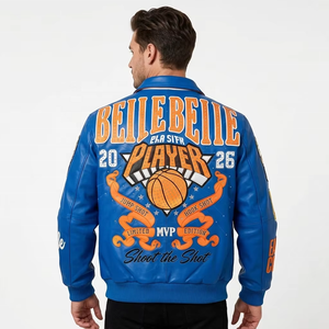 Blouson Bomber en <span class=keywords><strong>Cuir</strong></span> d'Agneau Personnalisé avec Strass, Style Varsity de Luxe pour <span class=keywords><strong>Homme</strong></span>, Appliqué, pour Joueur de Baseball, Fabrication OEM 2026 - Product Image 1
