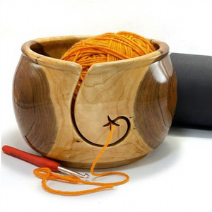 AZ ENTERPRISES Bol à laine en bois artisanal portable pour le tricot et le crochet avec couvercle rond pour le rangement de la laine 15 cm - Product Image 5