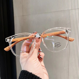 Lunettes de Myopie à Monture <span class=keywords><strong>Ronde</strong></span> Vintage pour Ordinateur, Lunettes Anti-Lumière Bleue, Grain de <span class=keywords><strong>Bois</strong></span>, 0 Dioptrie - Product Image 1