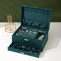 Boîte à bijoux en daim vert foncé personnalisable avec logo, grande capacité, pour colliers et bagues, style tiroir, en promotion