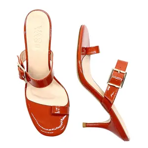 Naranja Plata Señoras Alta Calidad Mujeres Sandalias de cuero genuino Zapatos Zapatillas Stilettos Mules