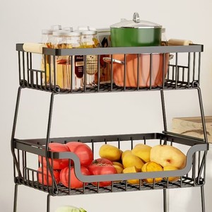 Fruit Storage Baskets 2 Tier And 3 Tier Metal Wire Kitchen Rack For Fruits Vegetables Standing Type Rectangle Shape - Product Image 4