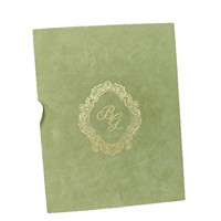 Boîte d'invitation de mariage personnalisée en velours vert matcha, style européen, carte de vœux en acrylique, illustration architecturale